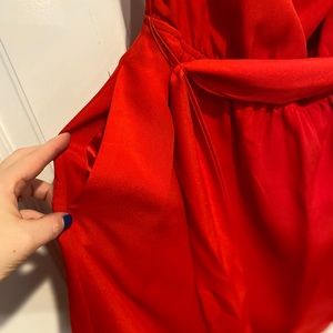 Strapless Red Dress with Pockets